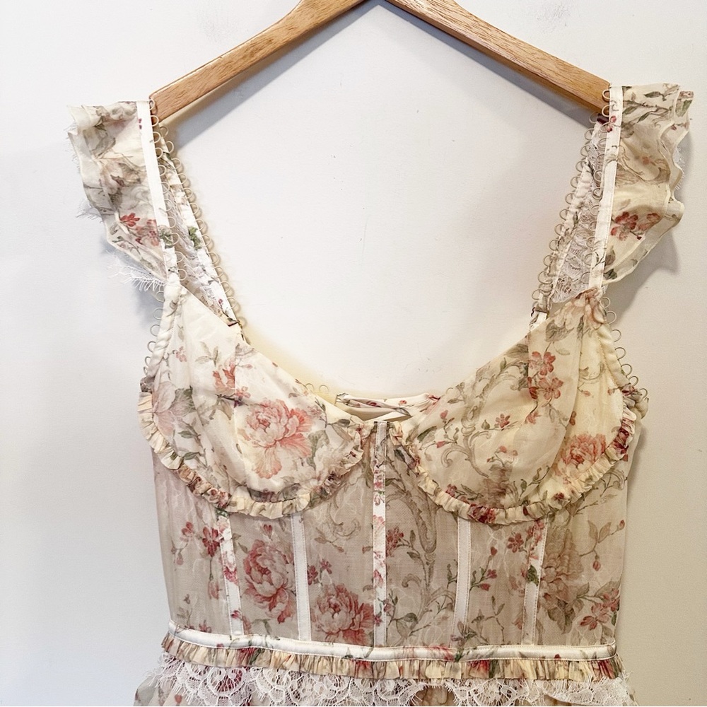 Anthropologie V. Chapman Jolie Corset Ruffle Lace Maxi Gown - Picture 12 of 13